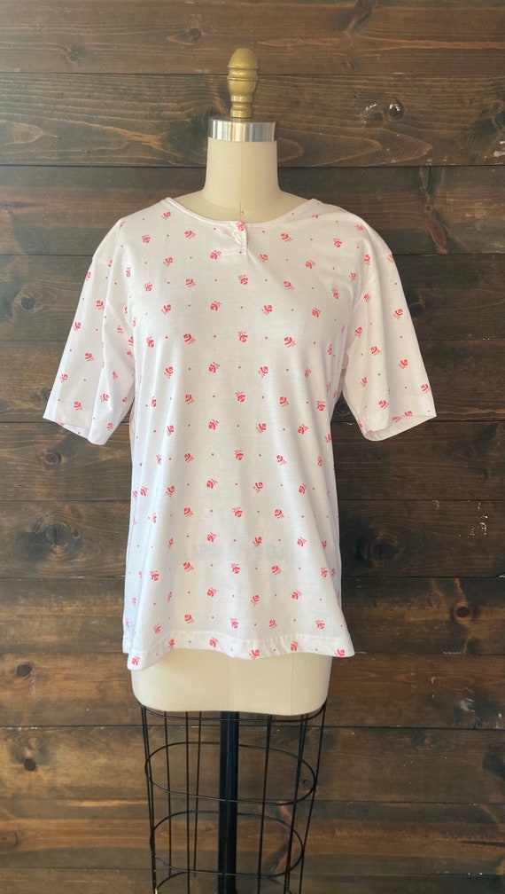 Vintage 90’s rose print tee shirt / pink floral t… - image 3