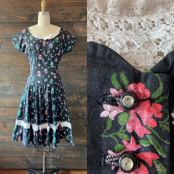 Vintage 50’s floral country dress / novelty print… - image 1