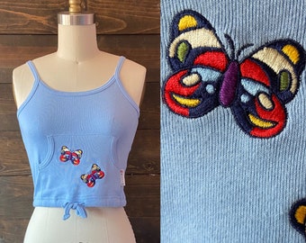 Vintage y2k 90’s crop top / butterfly emboridered / front pocket / streetwear <<<Tori crop top>>>