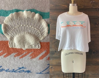 Vintage 90’s Galveston crop top / Texas tourist tee / seashell puffy graphic <<<gavelston crop top>>>