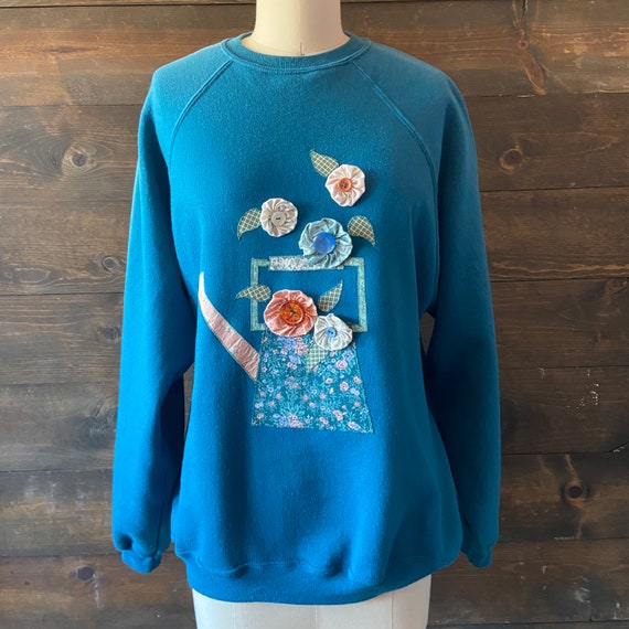 Vintage 80’s cottagecore sweatshirt / quilted wat… - image 5