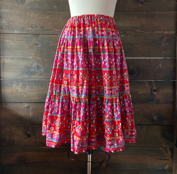 Vintage 90’s southwestern cotton skirt / elastic … - image 1
