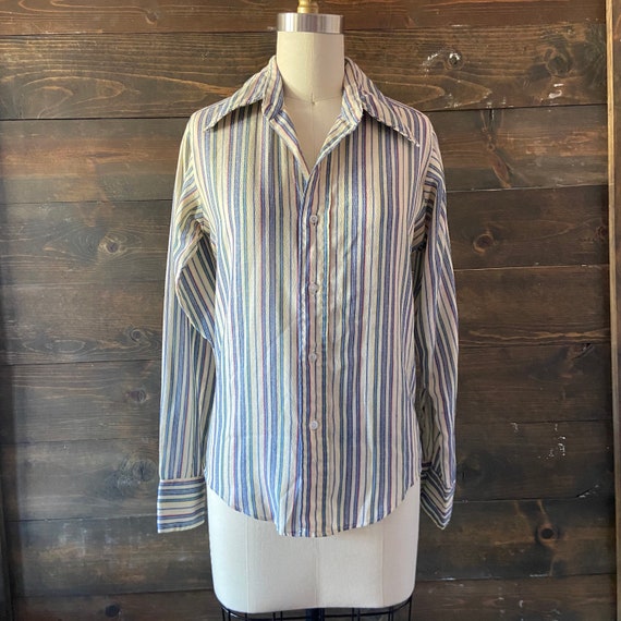 Vintage 70’s button down shirt / woven design / b… - image 7