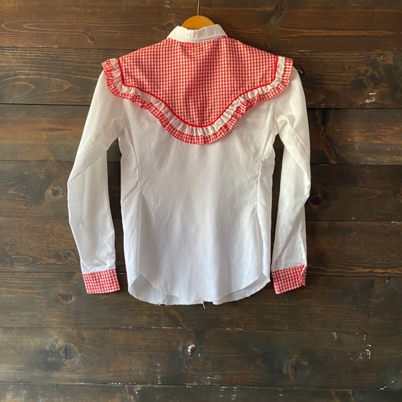 Vintage 70’s gingham western shirt / ruffle yoke … - image 10