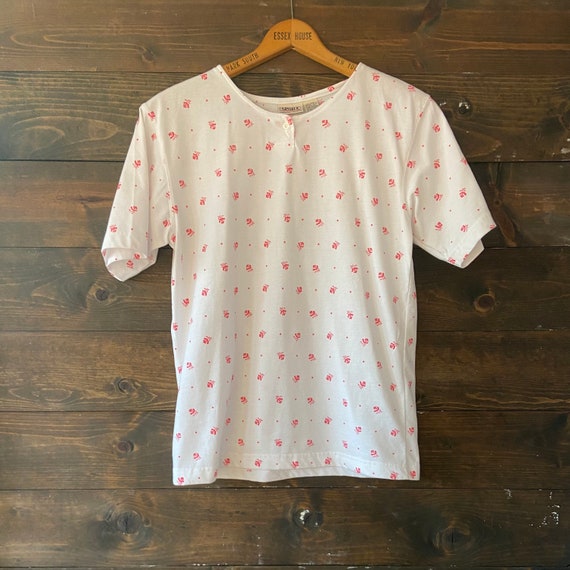 Vintage 90’s rose print tee shirt / pink floral t… - image 1