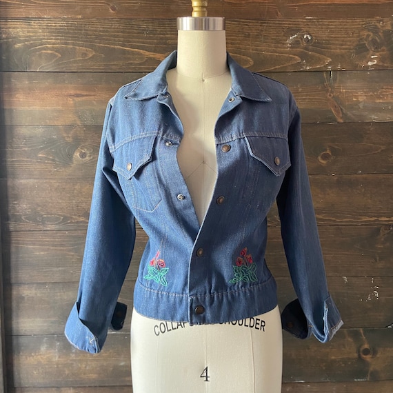 Vintage 70’s embroidered denim jacket / strawberr… - image 1