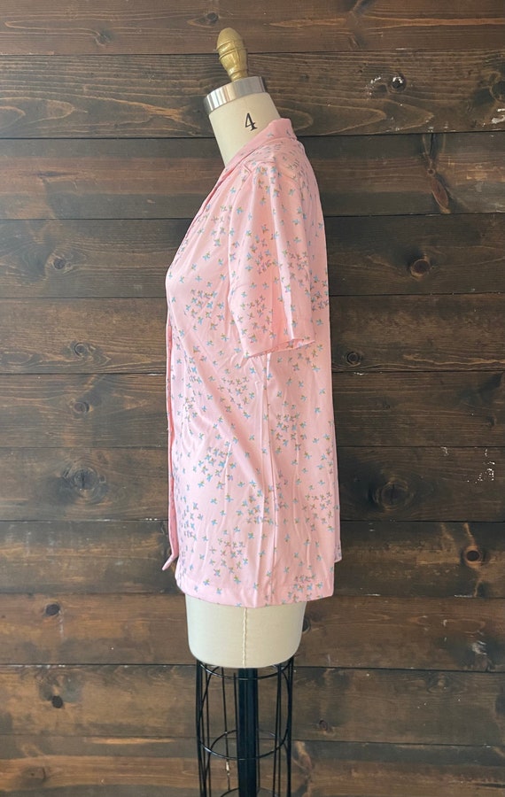 vintage 70’s floral poly top / pink button down s… - image 5