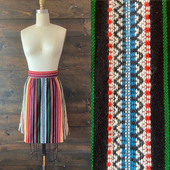 Vintage 60’s woven stripe skirt / tribal woven ra… - image 1