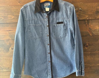 Vintage 90s denim corduroy shirt / light shacket / western / wrangler