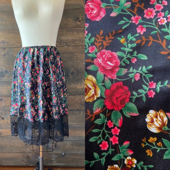 Vintage 90’s floral skirt slip / lingerie skirt /… - image 1