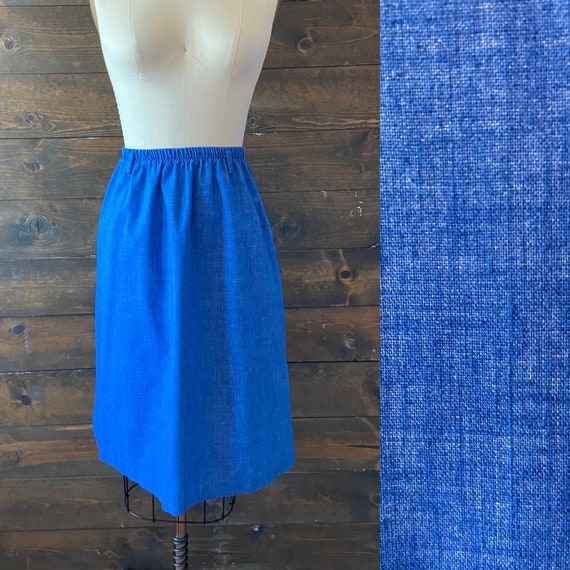 Vintage 70’s chambray skirt / denim look poly / a… - image 1