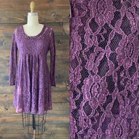Vintage 90’s purple lace dress / grunge mini dres… - image 1