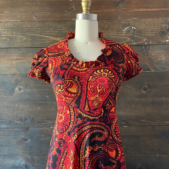 Vintage 70’s paisley maxi dress / red orange and … - image 3