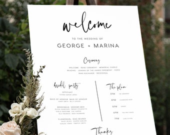 Program Sign INSTANT DOWNLOAD Order of Service Editable PDF, Welcome to Our Wedding Sign, Bridal Party Sign Ceremony, Program - PEO051