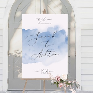 Dusty blue welcome Sign INSTANT DOWNLOAD Poster, Portrait, Templett, Printable Wedding or Bridal Shower Sign - 24x36, 18x24, A1, A2 PEO016