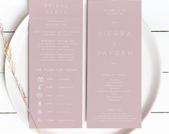 Program Fan Printable Paddle Bridal Party WD013 Templett DIY Ceremony Order of Events Editable Slim Wedding Program INSTANT DOWNLOAD