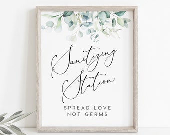 2 Sizes Sanitizing Station Sign INSTANT DOWNLOAD Spread Love Not Germs Sign Navy /& Blush Pink Floral Shower Sign