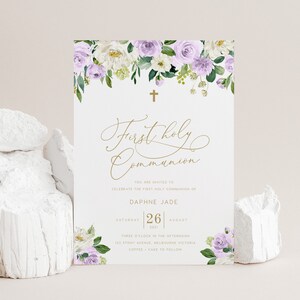 Floral First Holy Communion Invitation INSTANT DOWNLOAD Editable, PDF Printable, 5x7, Australia, Baptism, Christening, Dedication - PR020