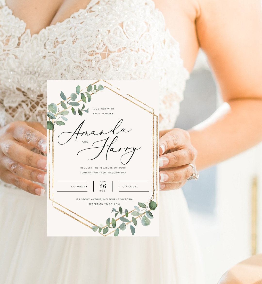 Greenery Wedding Invitation INSTANT DOWNLOAD Gold Foil, Green and Gold ...