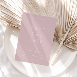 Dusty Pink Save the Date INSTANT DOWNLOAD Minimaal, eenvoudig, modern, wit, basic Save the date Aankondiging Bewerkbare Templett-sjabloon PEO002