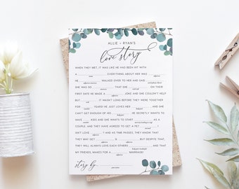 Bridal Shower Mad Libs Game INSTANT DOWNLOAD Wedding Reception Games Funny Bridal Shower Game DIY Wedding Shower Wed Libs Printable - PEO009