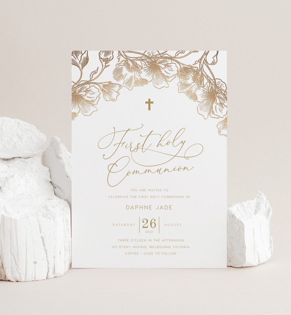 Gold Foil First Holy Communion Invitation INSTANT DOWNLOAD Etsy UK