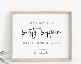 Let's get this party poppin Sign INSTANT DOWNLOAD Editable PDF, Popcorn Bar, Please take a scoop, Popcorn Sign, Please take one 8x10 PEO051
