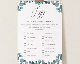 I Spy With My Little Camera Editable pdf Template, INSTANT DOWNLOAD, Wedding Favor, Wedding Reception Game, Hashtag Sign, Kids Table- PEO009