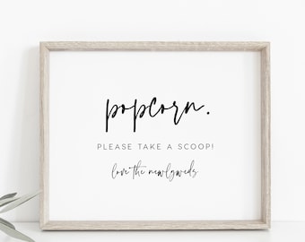Popcorn Bar Sign INSTANT DOWNLOAD Editable PDF, Let's get this party poppin, Please take a scoop, Popcorn Sign, Please take one 8x10 PEO051