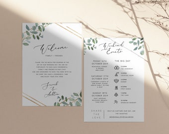 Greenery Wedding Timeline TÉLÉCHARGEMENT INSTANTANÉ Welcome Bag Note, Itinerary Template, Order of Events, Wedding Day Schedule, Editable, PEO005