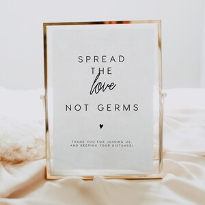 Spread Love Not Germs Sign INSTANT DOWNLOAD Printable Social Distancing Sign for Wedding, Minimalist, Simple & Rustic - 5x7, 8x10