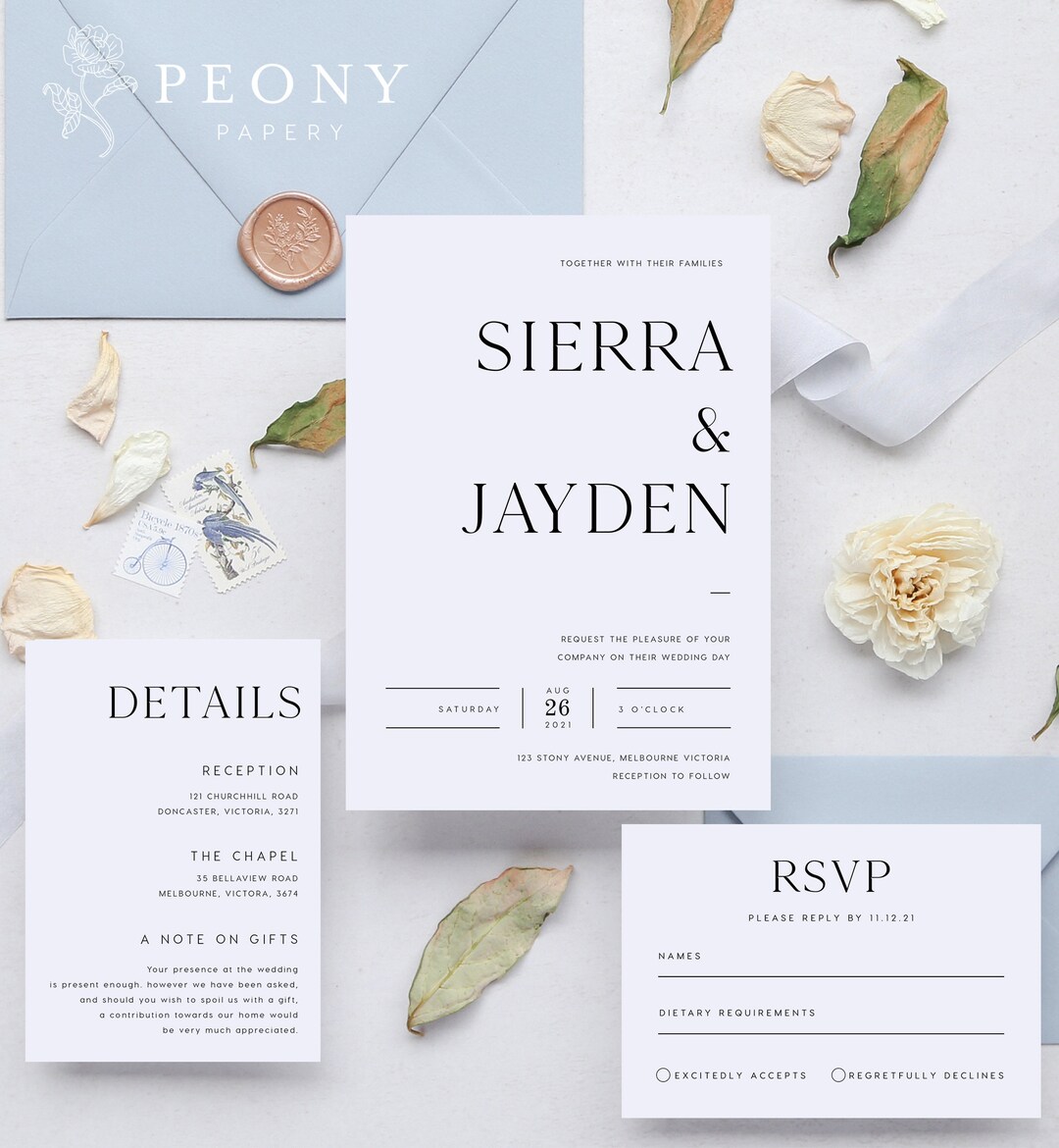 Minimalist Wedding Invitation Set INSTANT DOWNLOAD Minimal, Simple ...
