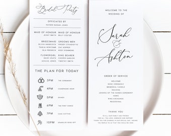 Calligraphy Wedding Program INSTANT DOWNLOAD, Printable Paddle, Program Fan, DIY Ceremony, Templett, Editable, Order of Events, PEO020