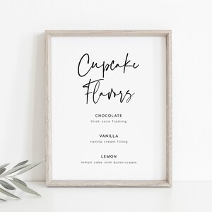 Cupcakes Flavors Sign INSTANT DOWNLOAD, Cake Table Sign, DIY Rustic Wedding Sign, Simple, Reception, Dessert Sign, 8x10, 5x7 - PEO051