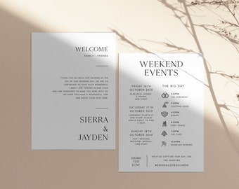 Minimalist Wedding Timeline INSTANT DOWNLOAD Welcome Bag Note, Itinerary Template, Order of Events, Wedding Day Schedule, Editable, PEO003
