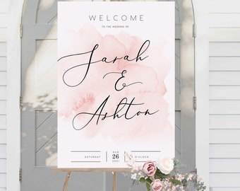 Blush pink welcome Sign INSTANT DOWNLOAD Poster, Portrait, Templett, Printable Wedding or Bridal Shower Sign - 24x36, 18x24, A1, A2 PEO015