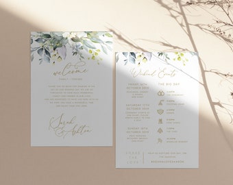 Greenery Wedding Timeline INSTANT DOWNLOAD Welcome Bag Note, Itinerary Template, Order of Events, Wedding Day Schedule, Editable, PEO021