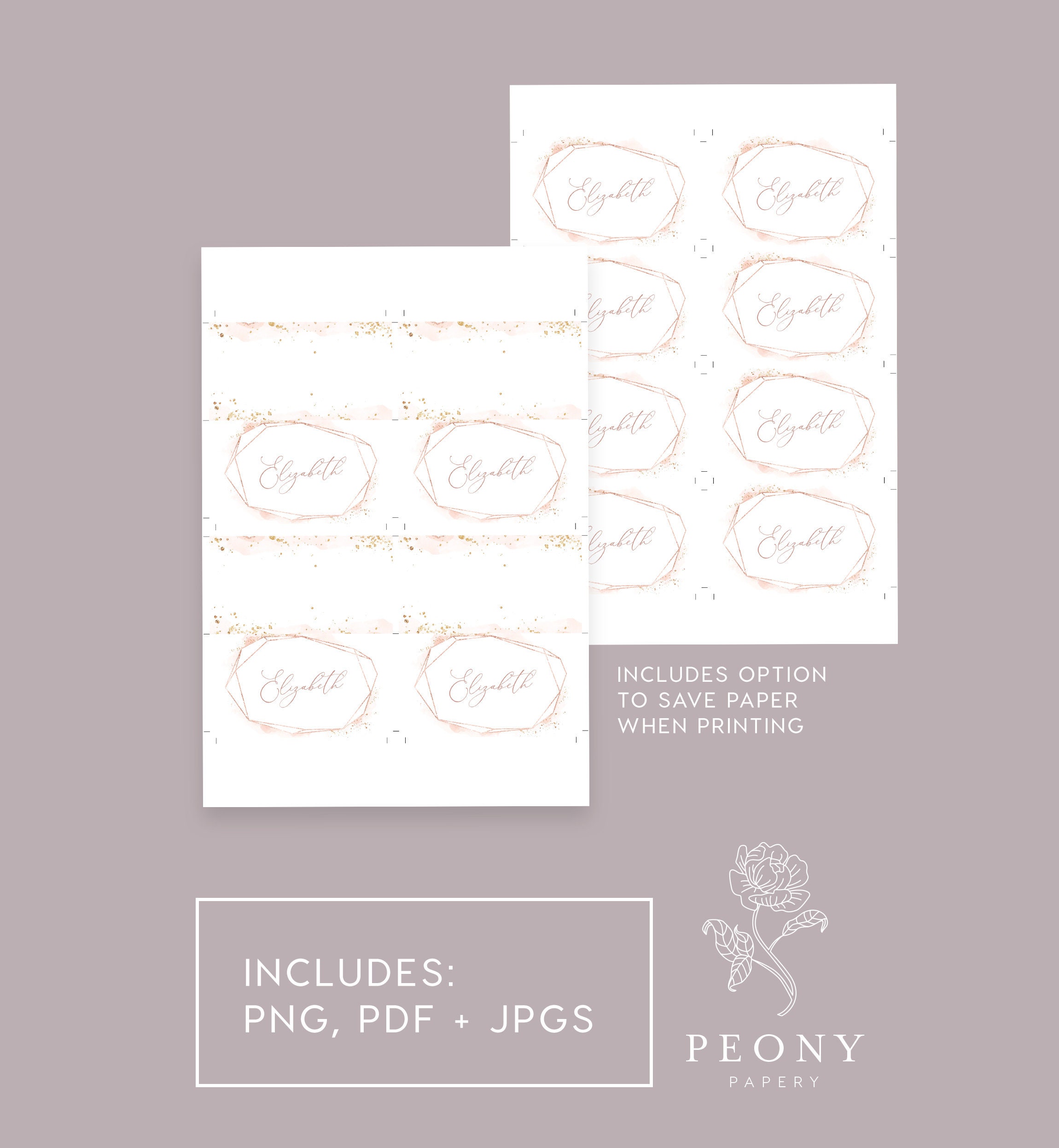 Rose Gold Place Card INSTANT DOWNLOAD Eucalyptus Wedding - Etsy