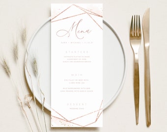 Rose Gold Menu INSTANT DOWNLOAD Minimal Rustic Dinner Wedding, Editable Table Menu, Printable Menu, Minimal Templett Template PEO036