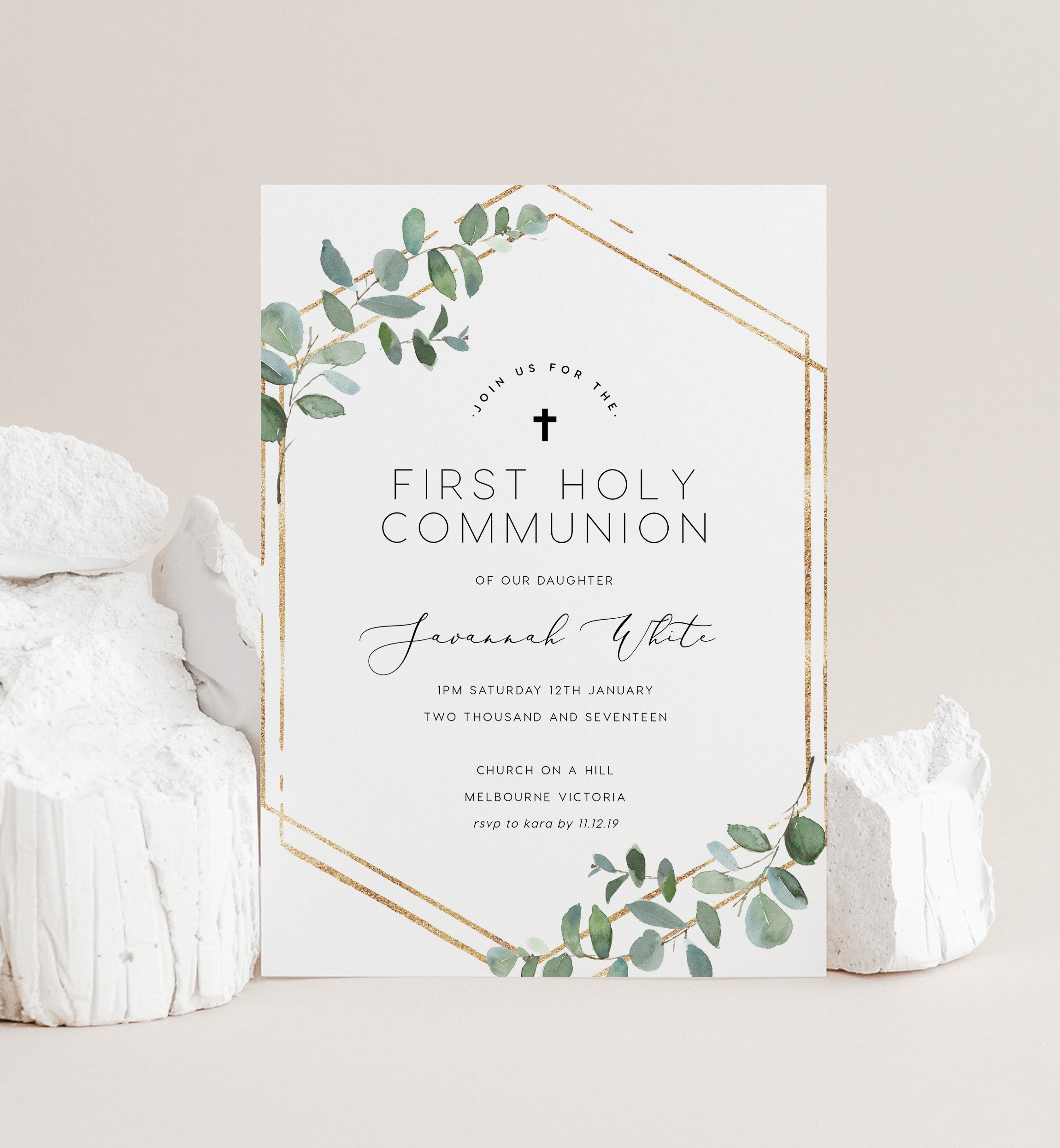 Greenery First Holy Communion Invitation INSTANT DOWNLOAD Etsy