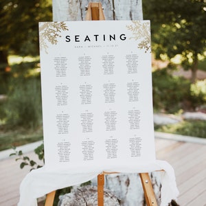 Gold Foil Seating Chart, INSTANT DOWNLOAD Floral Gold, Portrait, Sign, Signage, Table Poster Seating Plan Table Layout Find Your Seat PEO032