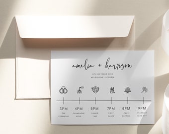 Minimal Wedding Timeline INSTANT DOWNLOAD Welcome Bag Note, Itinerary Template, Order of Events, Wedding Day Schedule, Editable, PEO051