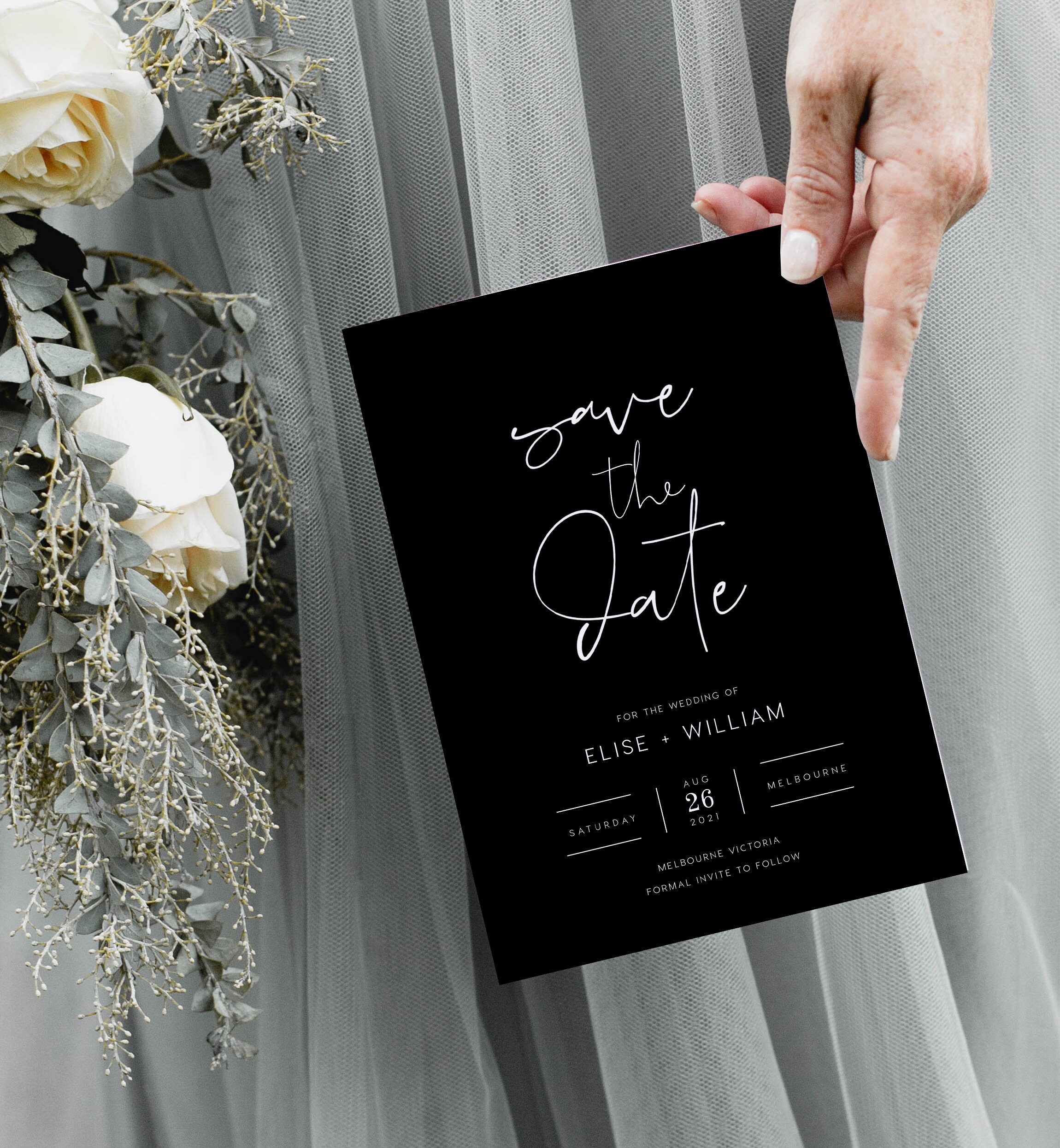 Black Save the Date INSTANT DOWNLOAD Minimal Simple Modern | Etsy