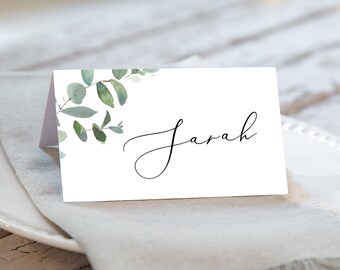 Greenery Place Card INSTANT DOWNLOAD Eucalyptus Wedding, Folded Place Card, Name Card, Flat Placecard, Escort Card Templett Template PEO005