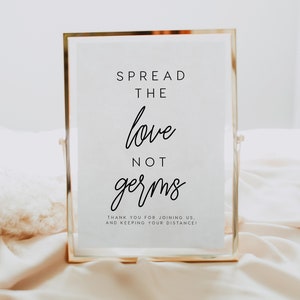 Spread Love Not Germs Sign INSTANT DOWNLOAD Printable Social Distancing Sign for Wedding, Minimalist, Simple & Rustic - 5x7, 8x10