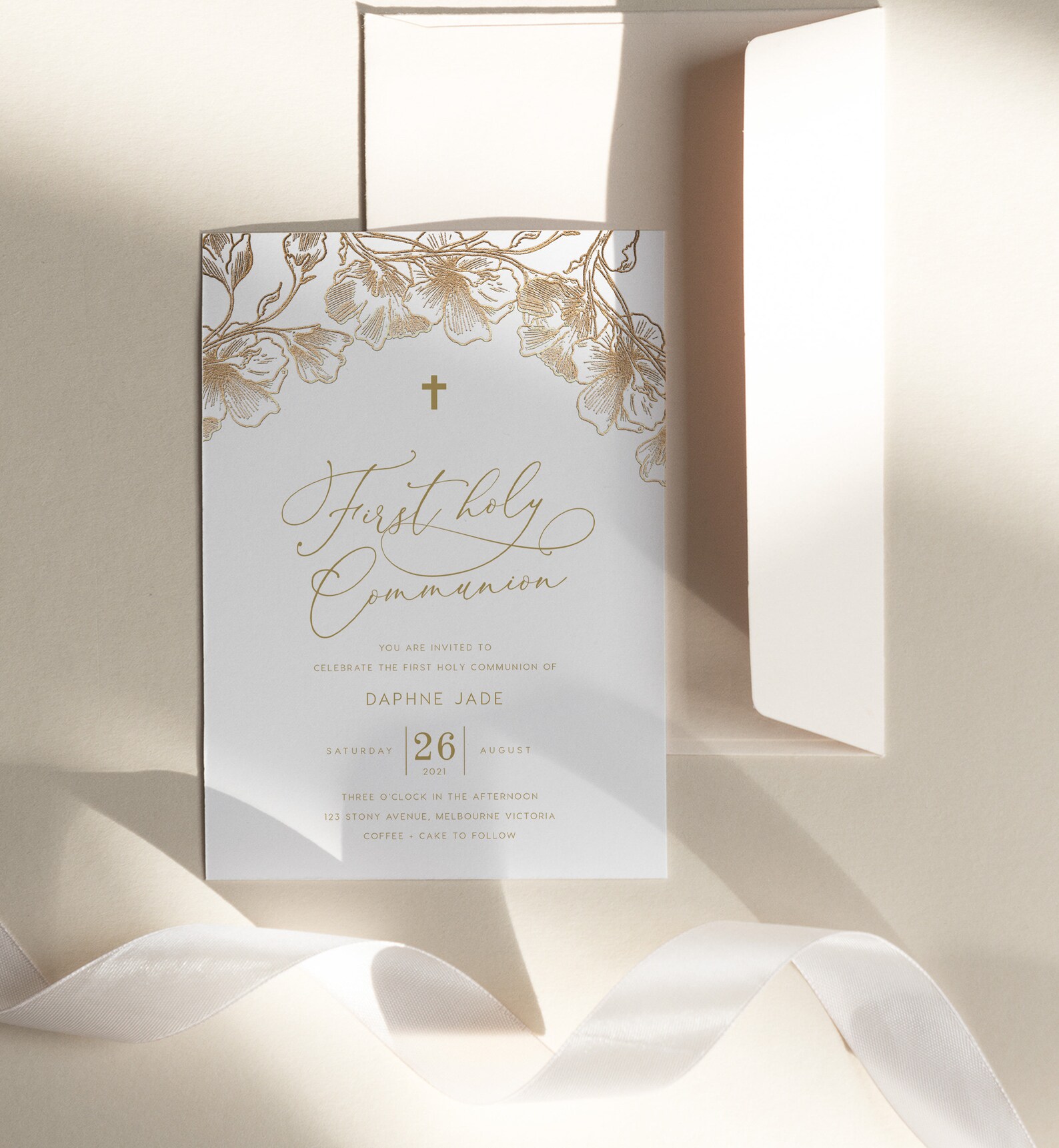 Gold Foil First Holy Communion Invitation INSTANT DOWNLOAD Etsy UK