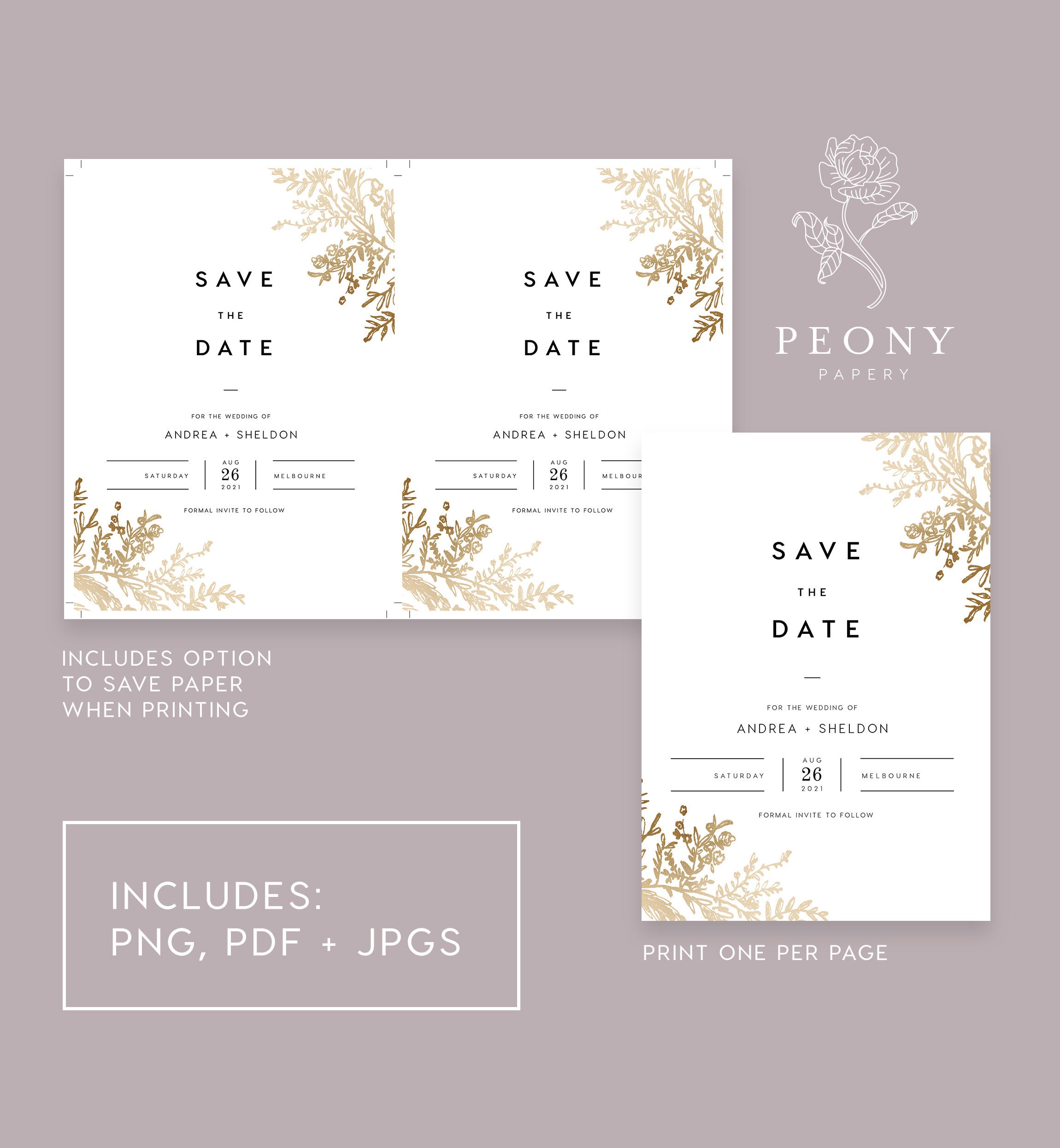 Gold Foil Save the Date INSTANT DOWNLOAD Faux Foil Floral Etsy