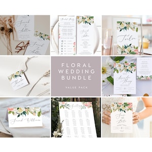 Blush Floral Hochzeit Bundle INSTANT DOWNLOAD Vorlage, DIY Hochzeit Vorlagen, Minimalistische Hochzeit, Templett, Simple, Pfingstrosen PEO006