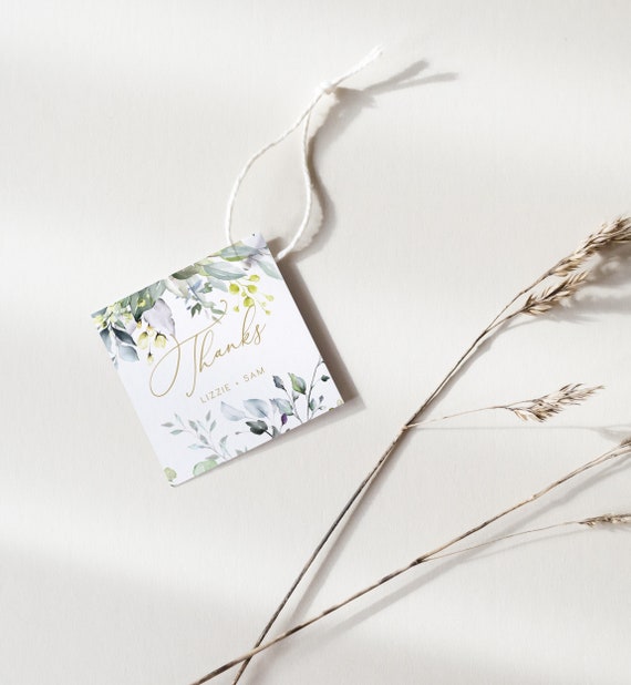 Eucalyptus Thank You Tag INSTANT DOWNLOAD Square Favor Tag, Favour, Thanks Tag, Templett, Printable, Greenery, Simple - 2x2" PEO021