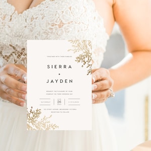 Gold Foil Hochzeitseinladung SOFORTIGER DOWNLOAD Gold Goil Look, Gold Floral Hochzeitseinladung, bearbeitbare Templett Vorlage PEO032